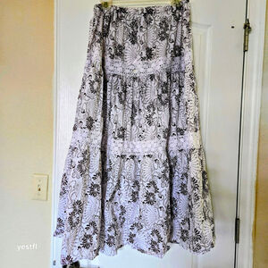 CP Shades White Brown Floral crochet Maxi Skirt S Rare